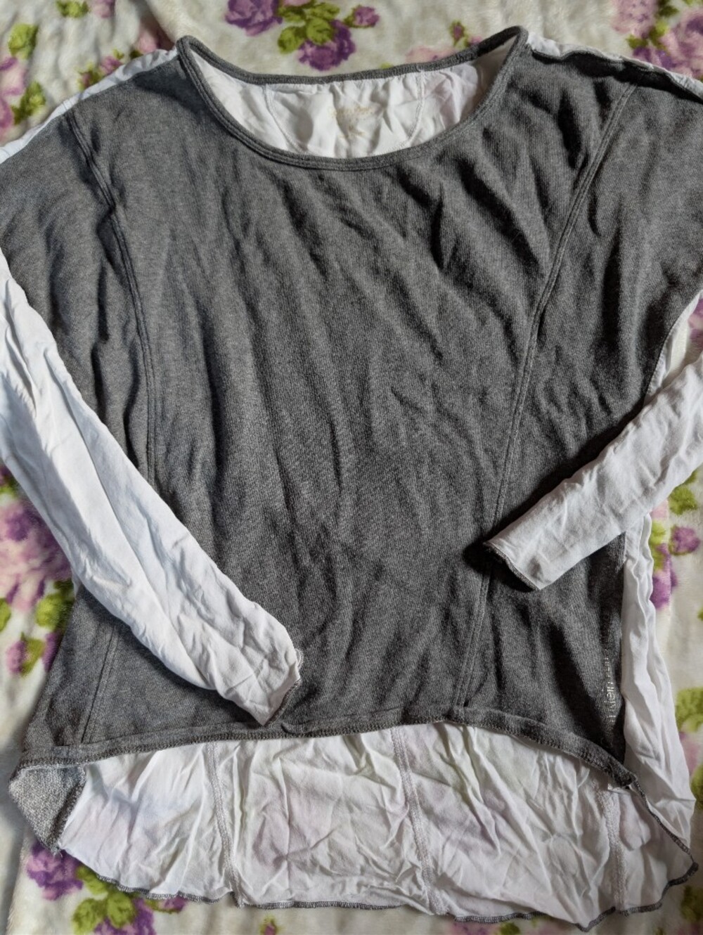 Calvin Klein Grey and White Layered-Look Long Sleeve Top